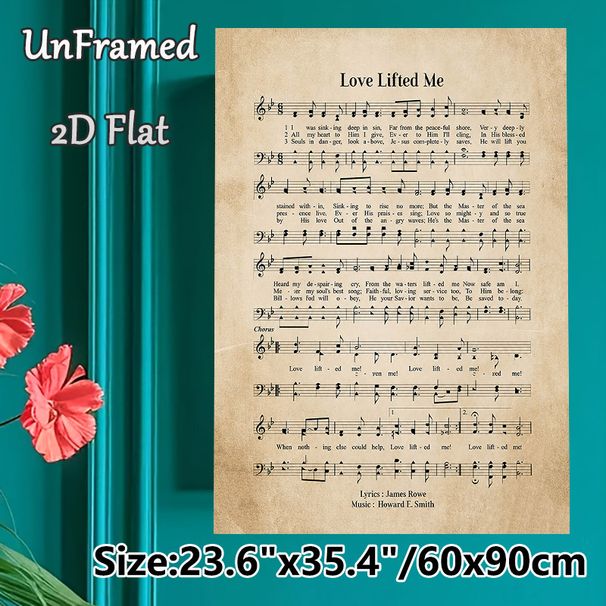 "Love Lifted Me" Hymn Sheet Music Painting Poster, Vintage-style Retro Hymn Sheet With Musical Notes & Lyrics Poster, Nostalgic Religious Music Decor_maomaolike.com