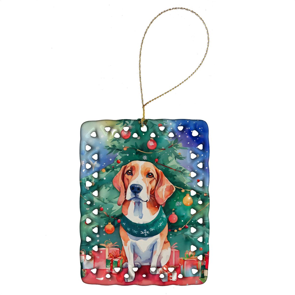 English Foxhound Christmas Porcelain Ornament Christmas Tree Hanging Decorations For Home Christmas Holiday, Rectangle, Gift, Multicolor_maomaolike.com