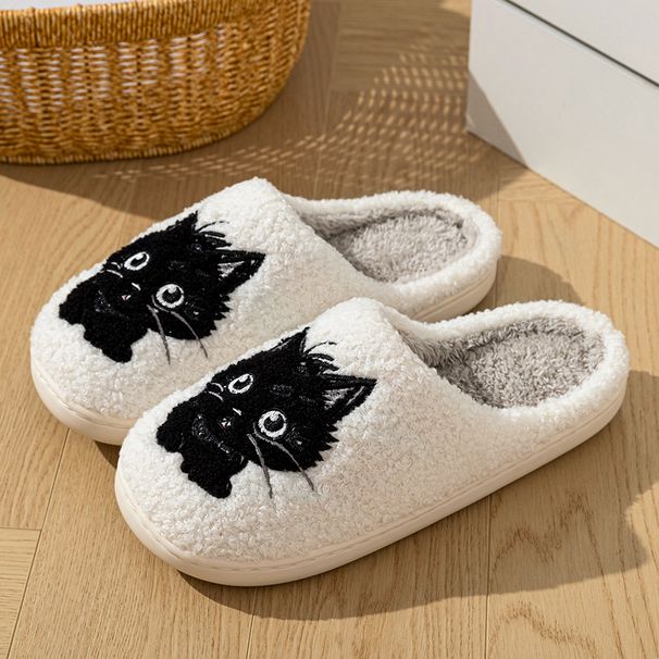 Winter Women's Slippers Indoor Cartoon Black Cat Cute Girls Slipper Bedroom Anti-slip Soft Sole Comfortable Cotton_maomaolike.com