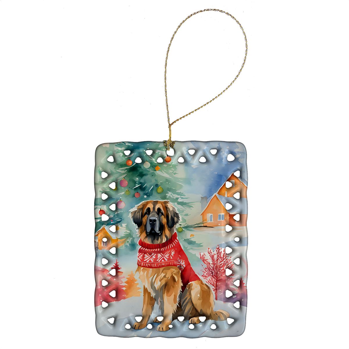 Leonberger Christmas Porcelain Ornament Christmas Tree Hanging Decorations For Home Christmas Holiday, Rectangle, Gift, Multicolor_maomaolike.com