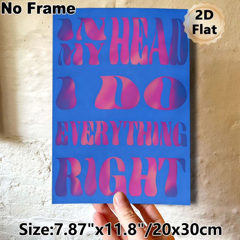 "In My Head" Motivational Slogan Painting Poster, Vibrant Psychedelic Gradient Pink-on-Blue Text Poster, Stylish Quote Wall Decor For Bedroom, Living_maomaolike.com