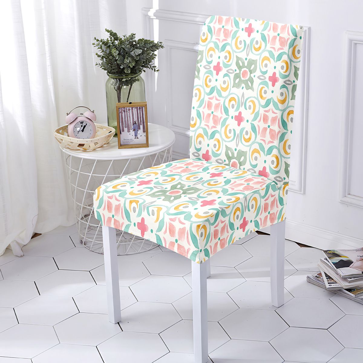 Nordic Style Stretchable Chair Covers - Floral Print, All-Season Use For Home/Dining Room/Hotel (4-Piece Set)_maomaolike.com