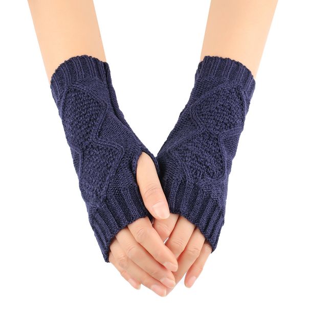 Unisex Knitted half-finger gloves women's short fingerless cuff pair warm double diamond check gloves_maomaolike.com
