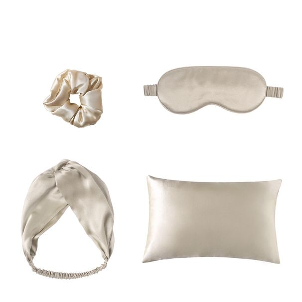 Double-sided Silk Eye Mask Pillowcase Hair Tie Four-piece Set_maomaolike.com