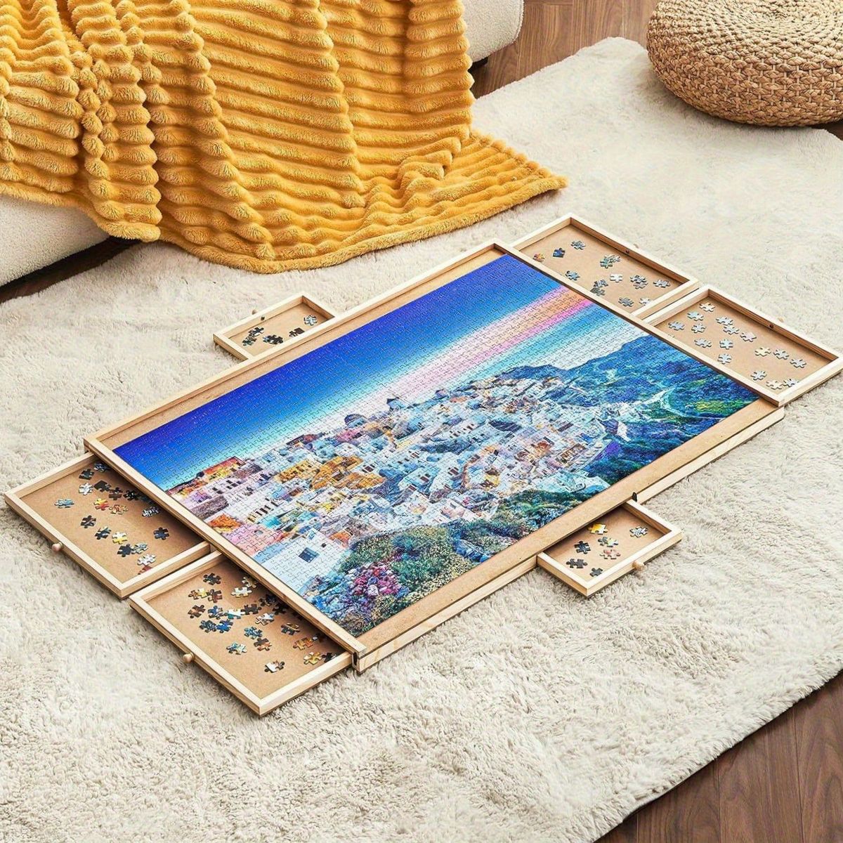Portable Puzzle Board - Can Hold 1500 DIY Rotating Puzzle Boards With Drawers And Lids - Sturdy Puzzle Table With 6 Drawers - With Lazy Susan, Rotating Puzzle Accessories, (workbench+6 Drawers)_maomaolike.com