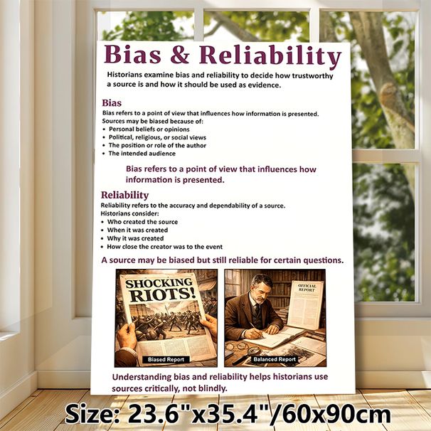 Bias & Reliability Historical Learning Painting Poster, Informative Text-and-illustration Poster, Assists With Source Evaluation Study For Classroom_maomaolike.com