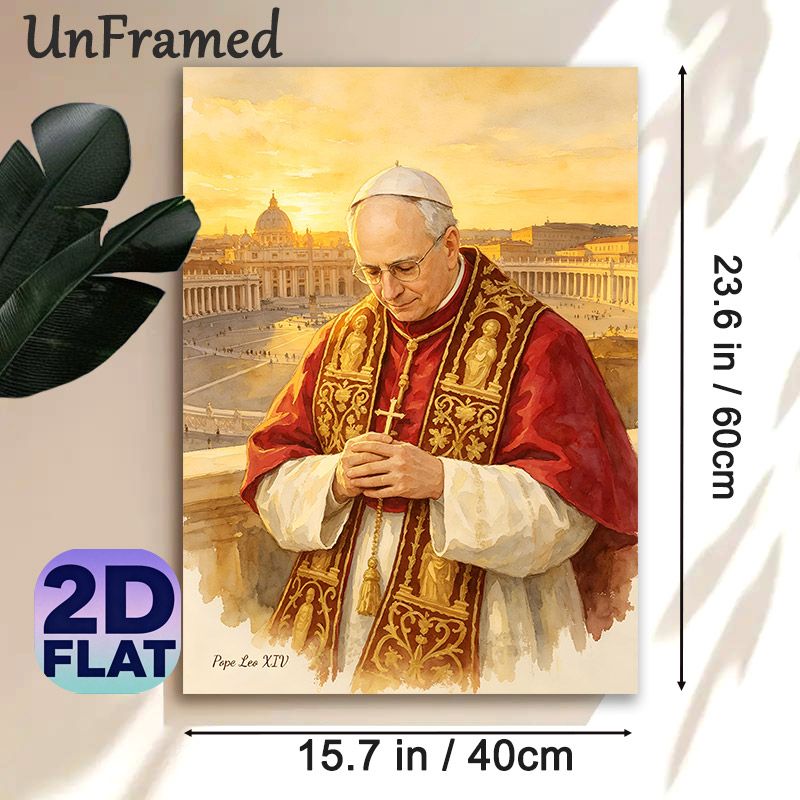 Pope Leo XIV Religious Figure Painting Poster, Warm-toned Watercolor Style Poster, Reverent Depiction Of The Pope In Ceremonial Robes With Vatican_maomaolike.com