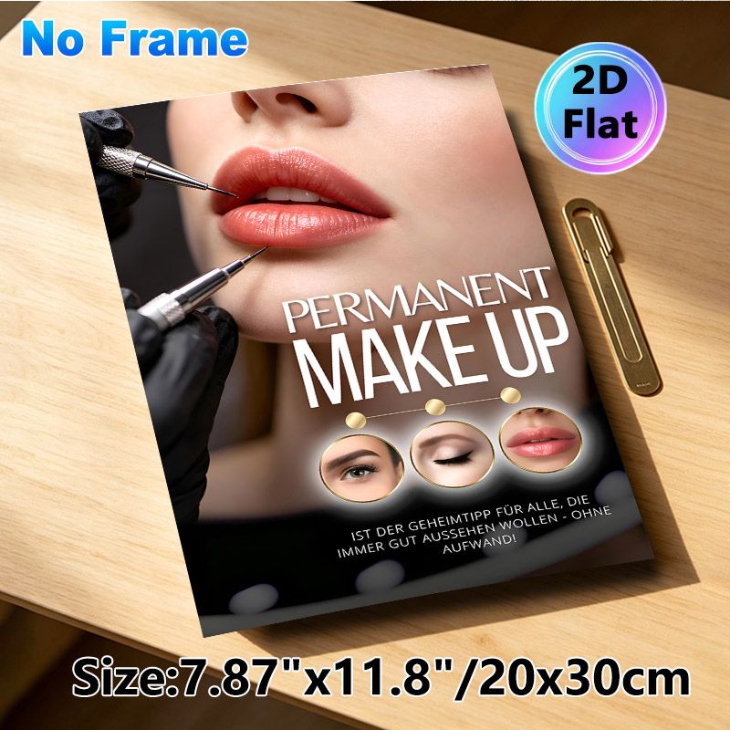 Permanent Makeup Painting Poster, Realistic Professional Cosmetic Procedure Scene Poster, Clear Display Of Lip, Brow & Eye Permanent Makeup Services_maomaolike.com