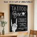Tattoo Bar Themed Painting Poster, Dark Watercolor Style Skull & Skeleton Hand Poster, With Clear Tattoo Application Steps, Ideal For Party, Tattoo_maomaolike.com