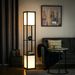 Modern Shelf Floor Lamp With Dual Ambient Light, Standing Lamp Living Room, Bedroom, 10.25"x10.25"x61.5", Black_maomaolike.com
