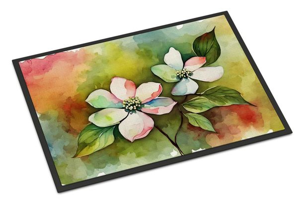 Virginia American Dogwood In Watercolor Doormat Front Door Mat Indoor Outdoor Rugs For Entryway, Non Slip Washable Low Pile, 24H X 36W_maomaolike.com
