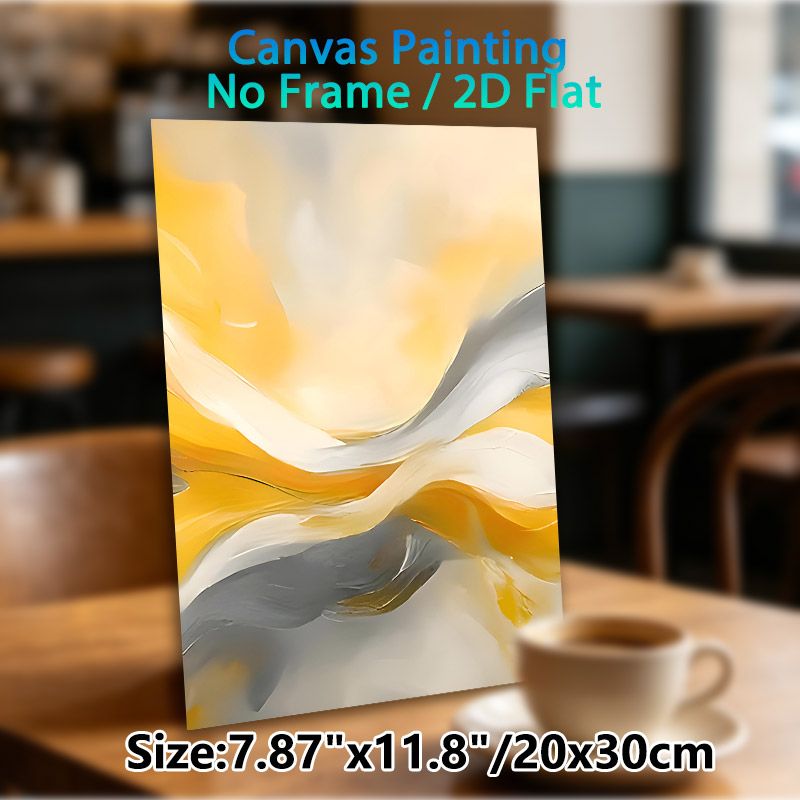 Abstract Fluid Painting Poster, Soft-toned Swirling Yellow & Gray Abstract Poster, Smooth Flowing Artistic Decor To Enhance Ambiance For Living Room_maomaolike.com