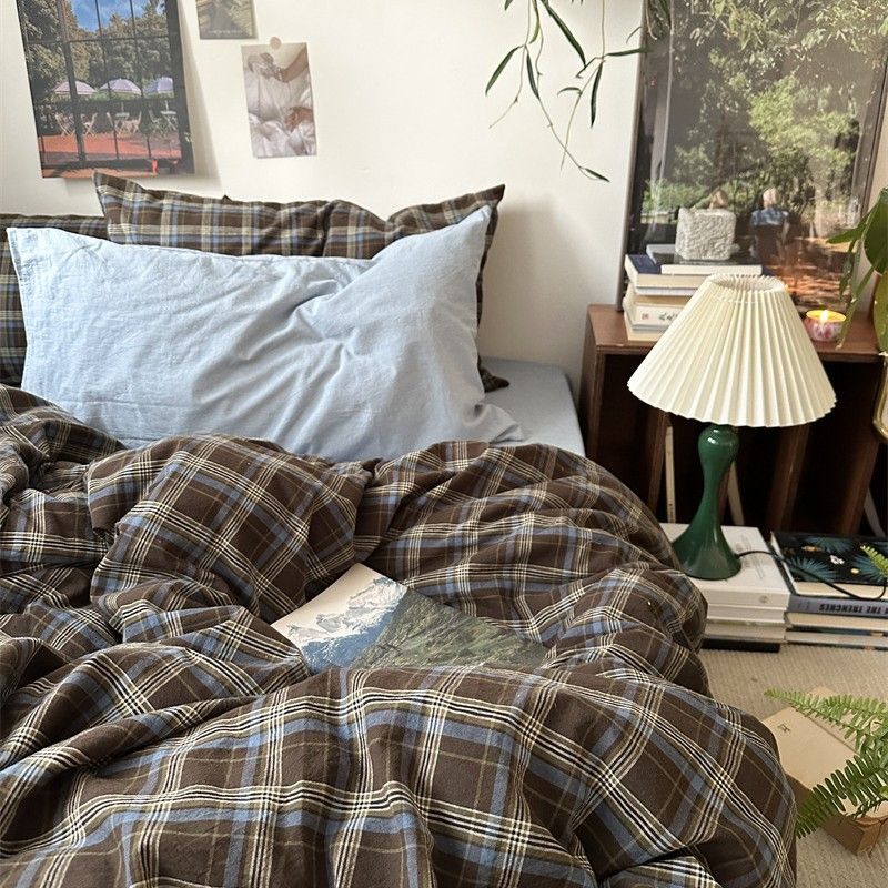 Her College INS Style Simple Melad Washed Cotton Four-Piece Set Bed Sheet Duvet Cover Bedding_maomaolike.com