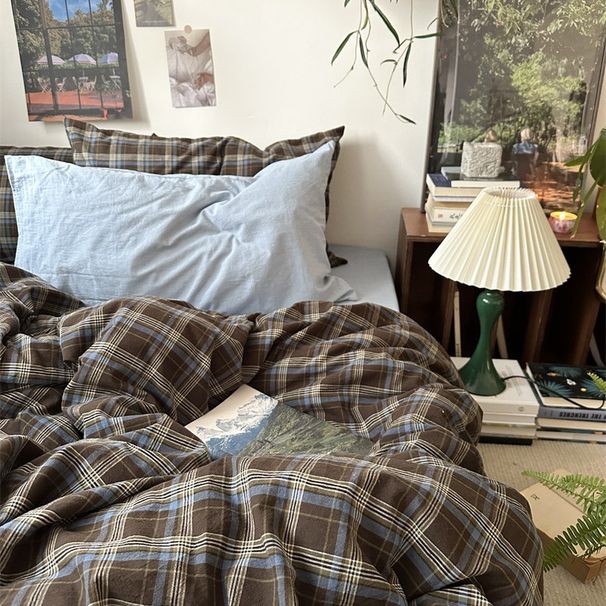 Her College INS Style Simple Melad Washed Cotton Four-Piece Set Bed Sheet Duvet Cover Bedding_maomaolike.com
