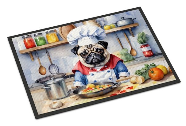 Pug The Chef Doormat Front Door Mat Indoor Outdoor Rugs For Entryway, Non Slip Washable Low Pile, 24H X 36W_maomaolike.com