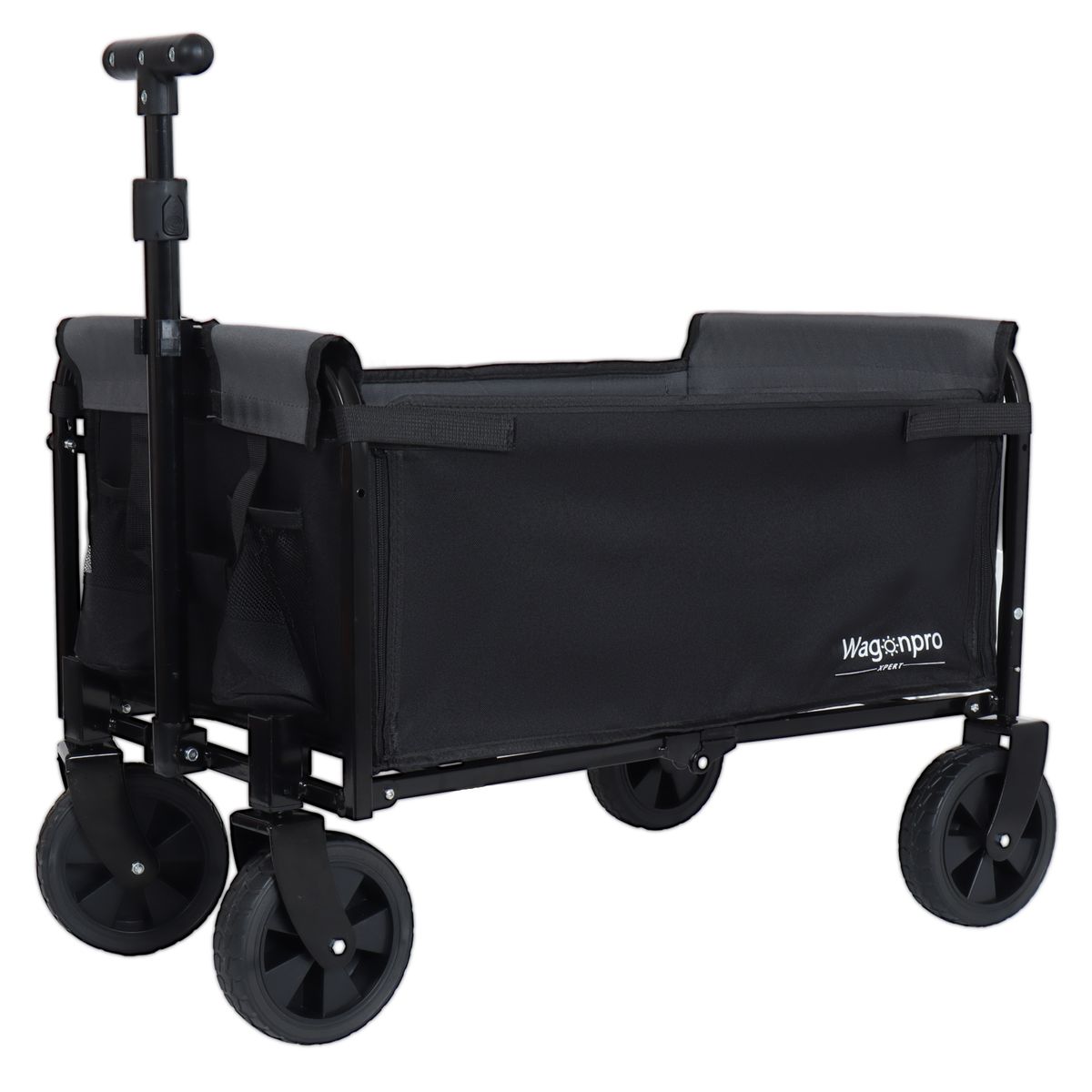 All-in-One Convertible Folding Camping Wagon Cart: Bench Seat, Storage Compartment & Included Dog Tether, Black/Gray_maomaolike.com