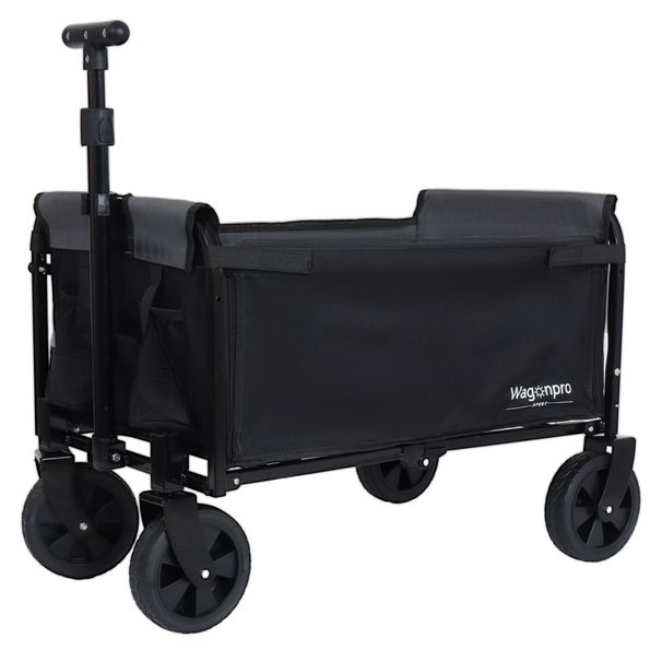 All-in-One Convertible Folding Camping Wagon Cart: Bench Seat, Storage Compartment & Included Dog Tether, Black/Gray_maomaolike.com