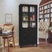 Kitchen Pantry Cabinet, Freestanding Tall Storage Cabinet, Utility Cupboard, Pantry Cabinet With Tempered Glass Doors And Adjustable Shelves For Kitchen, Living Room, Dining Room_maomaolike.com