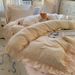 Wholesale INS Korean Skin-Friendly Washed Cotton Ruched Lace Four-Piece Princess Style Pastoral Floral Bed Skirt 4-Piece Set_maomaolike.com