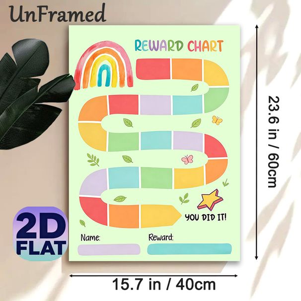 Rainbow Themed Reward Chart Painting Poster, Soft Watercolor Style Colorful Track Poster, Practical Tool To Track Progress And Encourage Positive_maomaolike.com