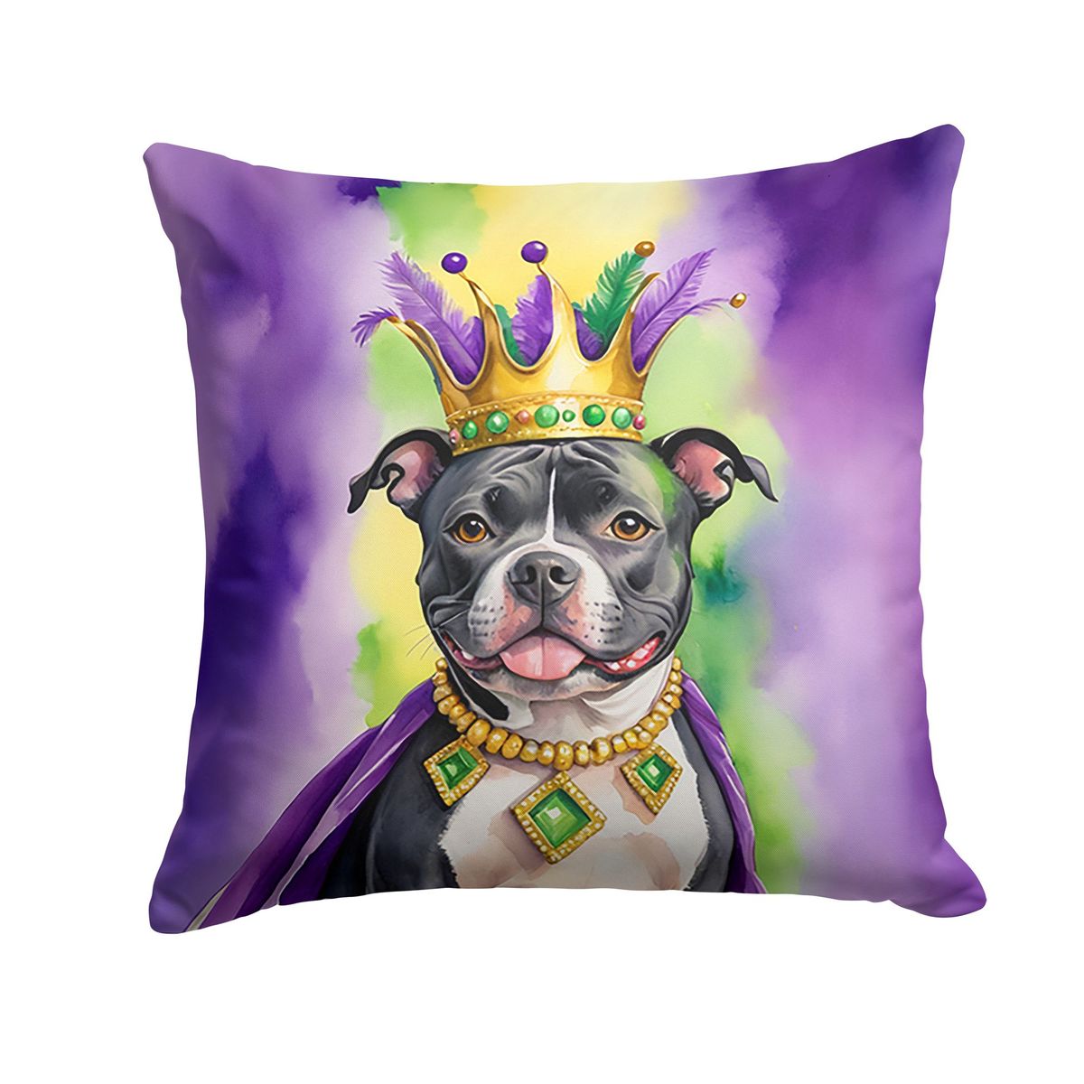 Staffordshire Bull Terrier King Of Mardi Gras Throw Pillow Machine Washable, Indoor Outdoor Decorative Pillow For Couch, Bed Or Patio, 18Hx18W_maomaolike.com