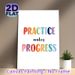 Practice Makes Progress Motivational Painting Poster, Watercolor Colorful Typography Poster, Inspirational Wall Decor Suitable For Study Space, Home_maomaolike.com