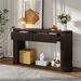 TREXM Oval Fluted Console Table With 2 Drawers And Bottom Shelf, Wood Entryway Table With Smooth Metal Slides For Living Room, Entryway Espresso_maomaolike.com