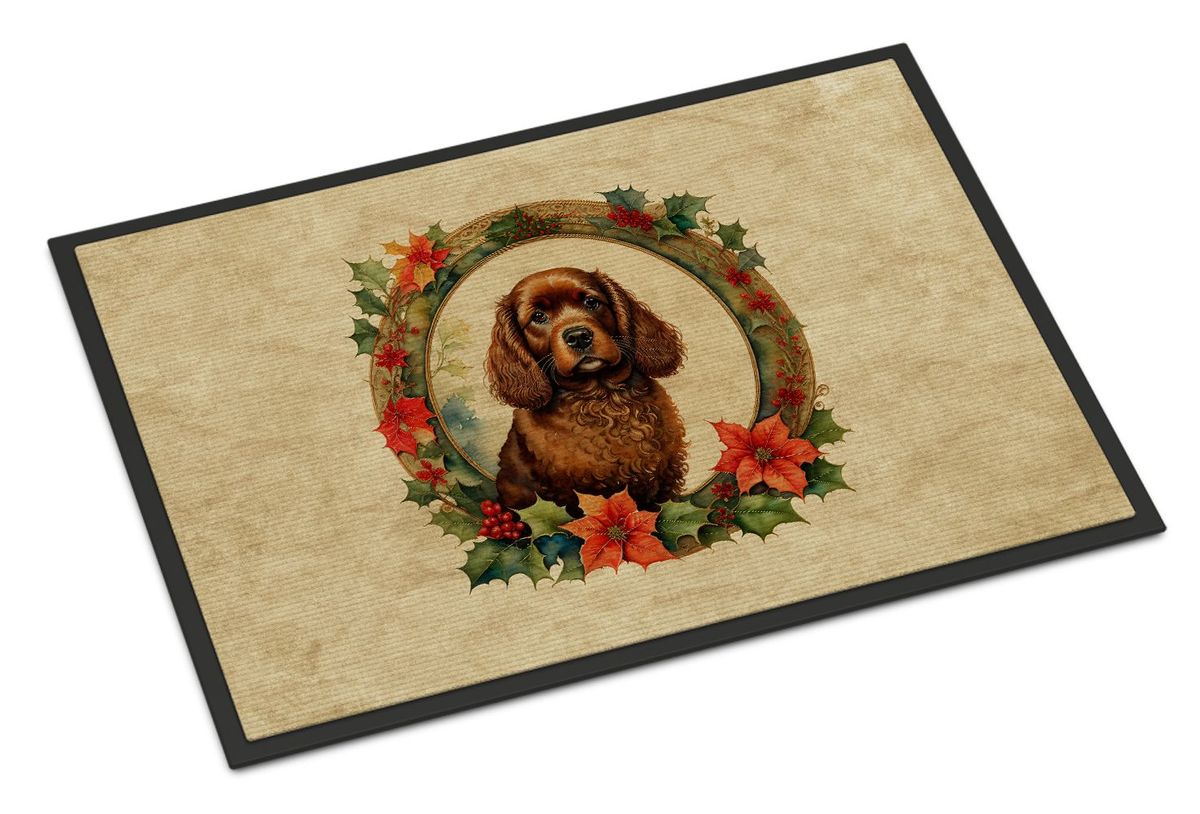 American Water Spaniel Christmas Flowers Doormat Front Door Mat Indoor Outdoor Rugs For Entryway, Non Slip Washable Low Pile, 24H X 36W_maomaolike.com