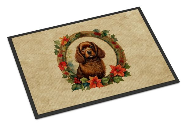 American Water Spaniel Christmas Flowers Doormat Front Door Mat Indoor Outdoor Rugs For Entryway, Non Slip Washable Low Pile, 24H X 36W_maomaolike.com