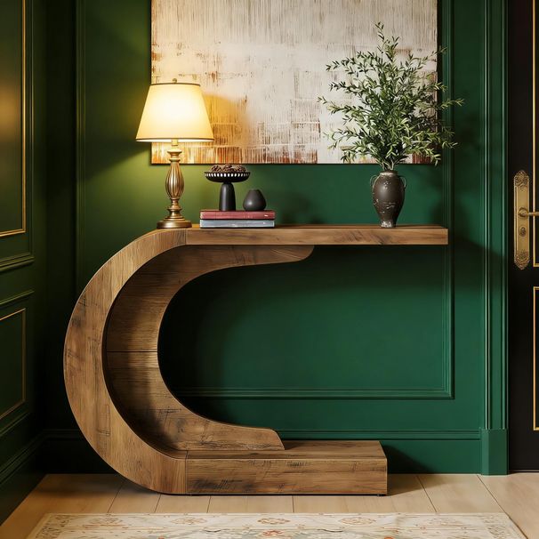 Console Table, C-Shaped Modern Accent Table Hallway Table_maomaolike.com