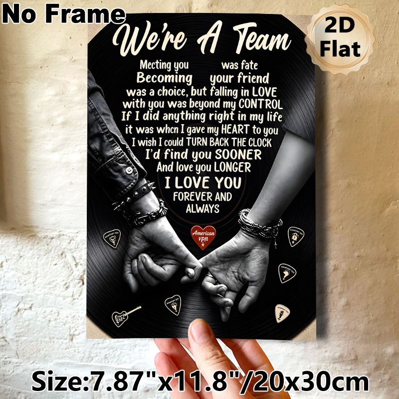 Romantic "We're A Team" Painting Poster, Vintage Vinyl Record Style Poster, Heartfelt Love Quote With Hand-holding Imagery, Suitable For Bedroom_maomaolike.com