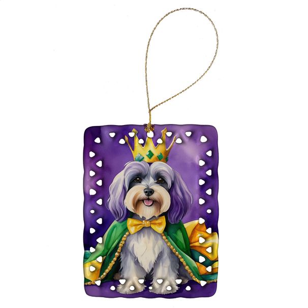 Tibetan Terrier King Of Mardi Gras Porcelain Ornament Christmas Tree Hanging Decorations For Home Christmas Holiday, Rectangle, Gift, Multicolor_maomaolike.com