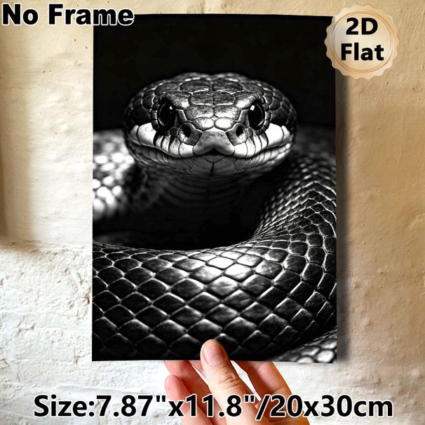 Snake Themed Painting Poster, Monochrome Realistic Snake Close-up Poster, Detailed Scale Texture, Ideal For Living Room And Office Wall Decoration_maomaolike.com