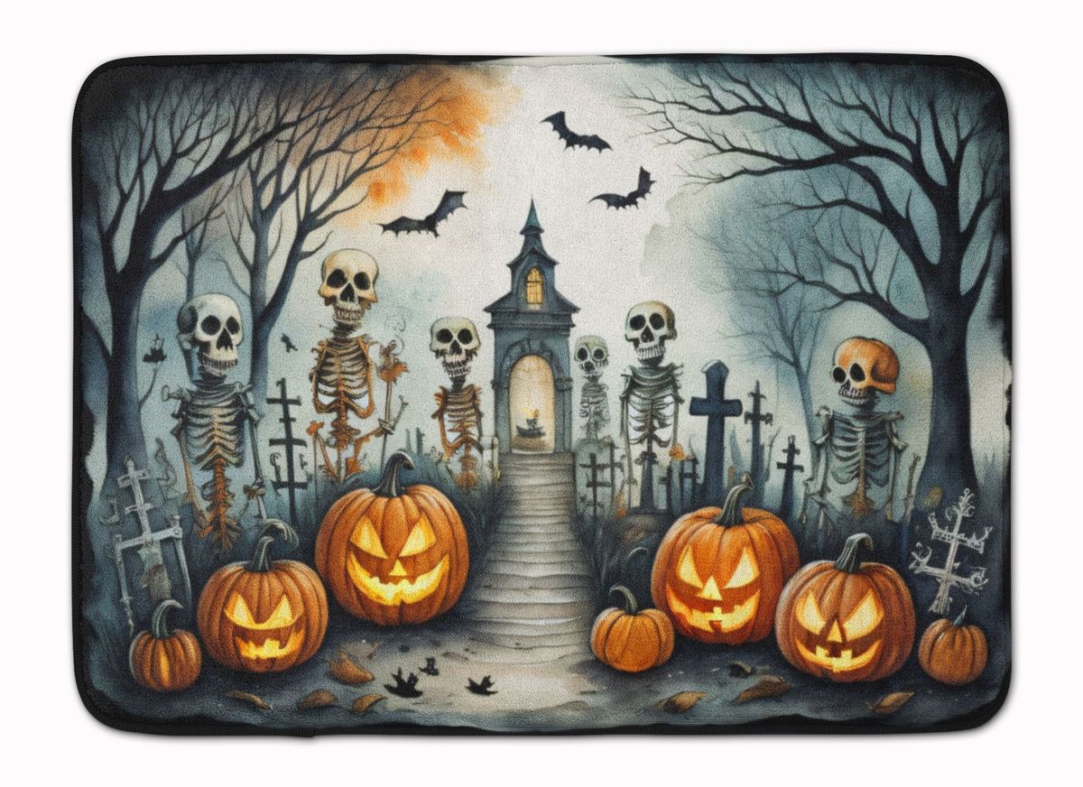 Skeleton Spooky Halloween Memory Foam Kitchen Mat Machine Washable Anti-Fatigue Mat Cushion Comfort Bath Mat Or Kitchen Rug_maomaolike.com
