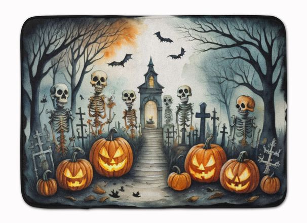 Skeleton Spooky Halloween Memory Foam Kitchen Mat Machine Washable Anti-Fatigue Mat Cushion Comfort Bath Mat Or Kitchen Rug_maomaolike.com