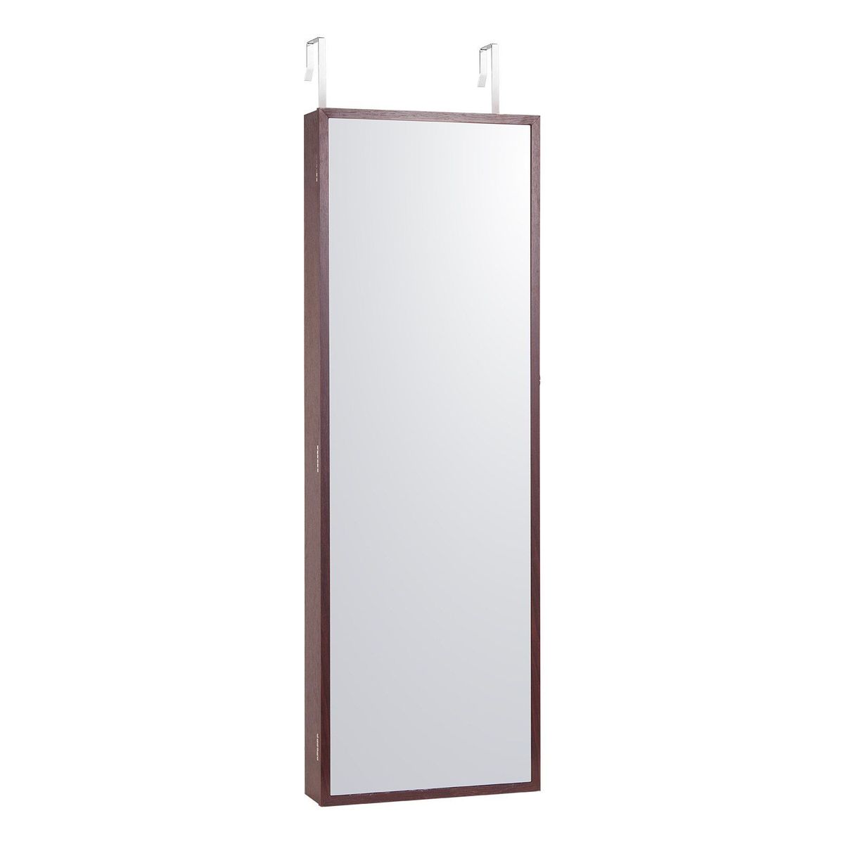 VEVOR Mirror Jewelry Cabinet 42.52in Lockable Wall Or Door Mounted Armoire Brown_maomaolike.com
