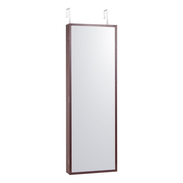 VEVOR Mirror Jewelry Cabinet 42.52in Lockable Wall Or Door Mounted Armoire Brown_maomaolike.com