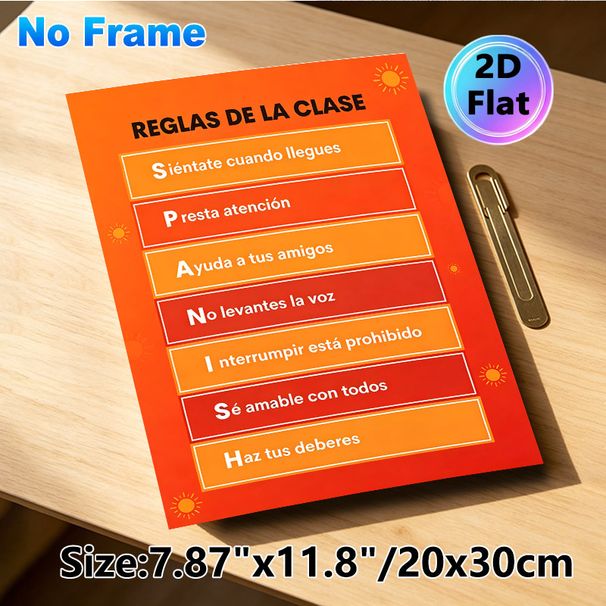 Spanish Classroom Rules Painting Poster, Vibrant Orange-toned Structured Text Poster, Clearly Outlines Classroom Conduct Guidelines To Maintain_maomaolike.com