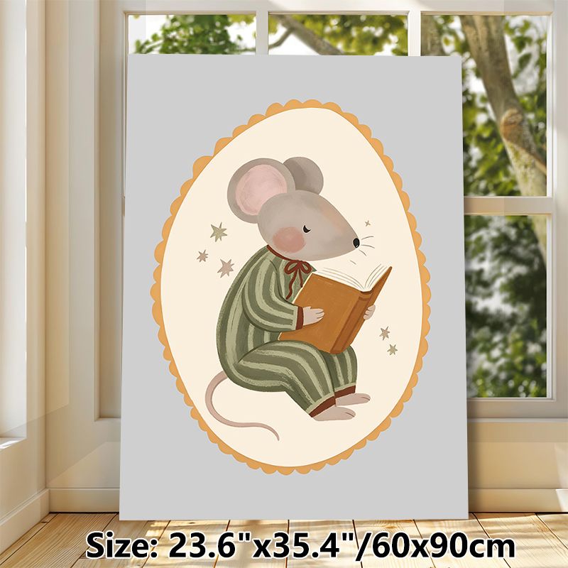 Reading Mouse Themed Painting Poster, Soft-toned Whimsical Illustrated Poster, Gentle Bedtime-themed Art, Suitable For Bedroom And Reading Nook_maomaolike.com