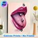 Pierced Lips & Tongue Painting Poster, Glossy Realistic Vibrant Lips With Metallic Piercings Poster, Eye-catching Edgy Decor Idea For Bedroom, Studio_maomaolike.com