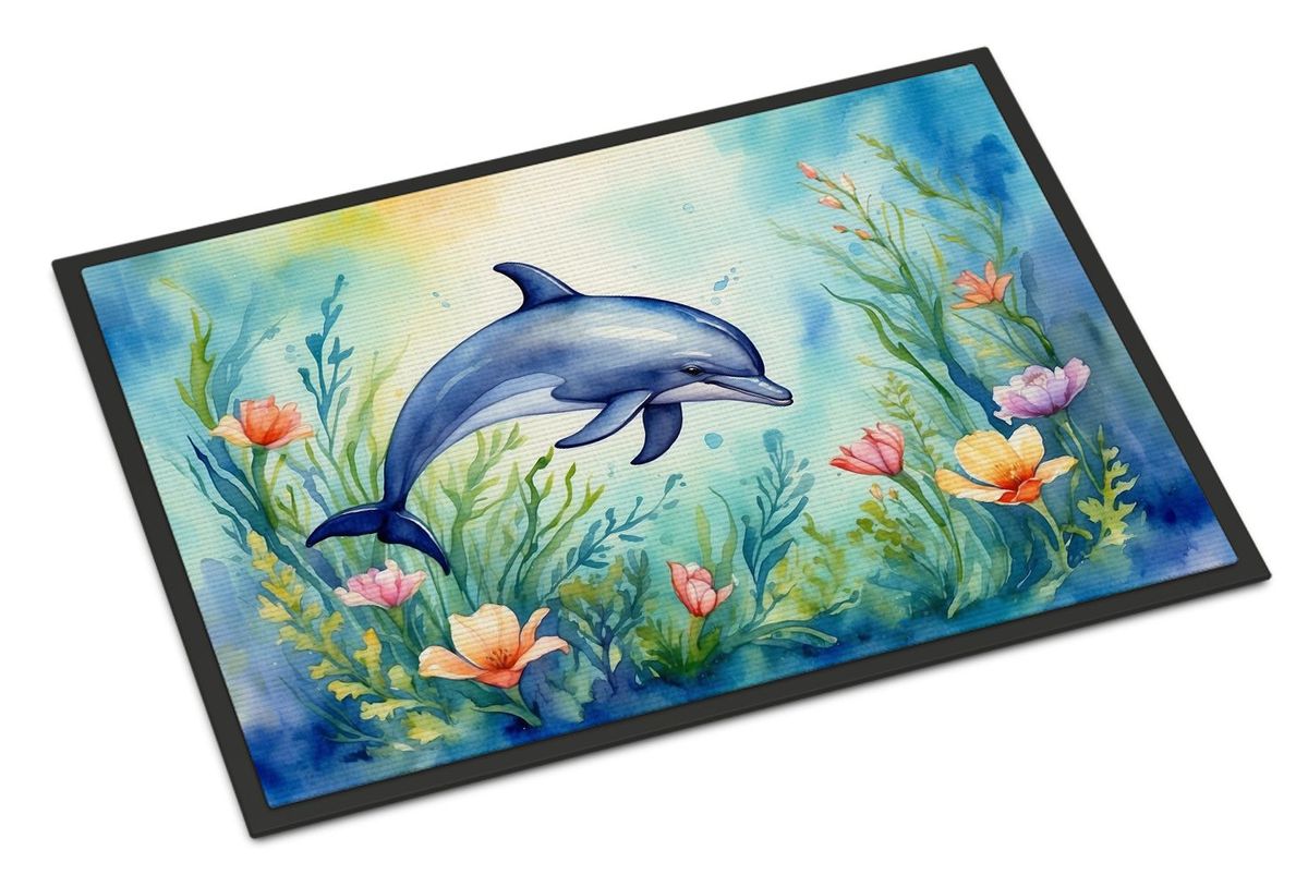 Spring Dolphin Doormat Front Door Mat Indoor Outdoor Rugs For Entryway, Non Slip Washable Low Pile, 24H X 36W_maomaolike.com