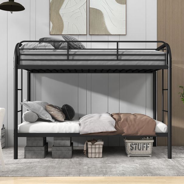 Twin Over Twin Bunk Bed With Ladders_maomaolike.com