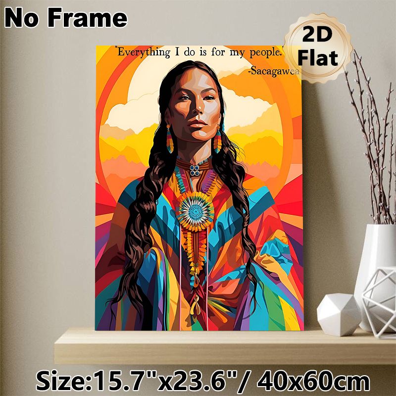 Sacagawea Indigenous Portrait Painting Poster, Vibrant Colorful Stylized Art Poster With Inspirational Quote, Meaningful Cultural Wall Decor For Home_maomaolike.com