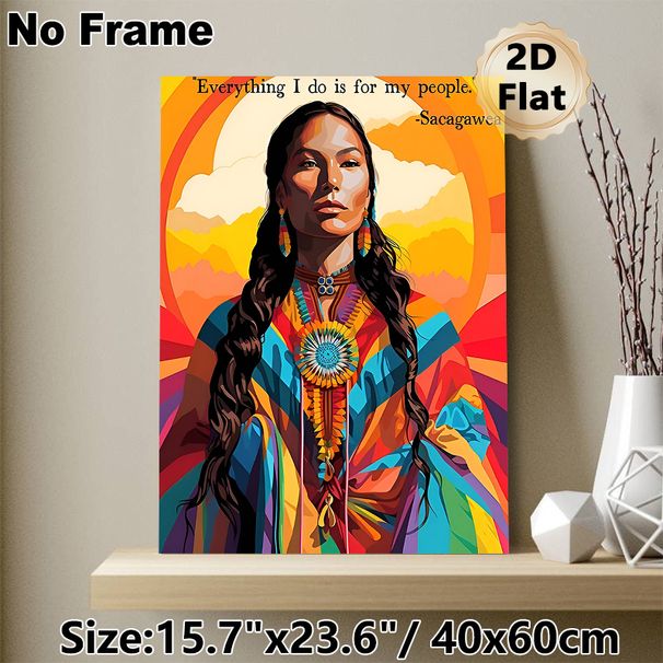 Sacagawea Indigenous Portrait Painting Poster, Vibrant Colorful Stylized Art Poster With Inspirational Quote, Meaningful Cultural Wall Decor For Home_maomaolike.com