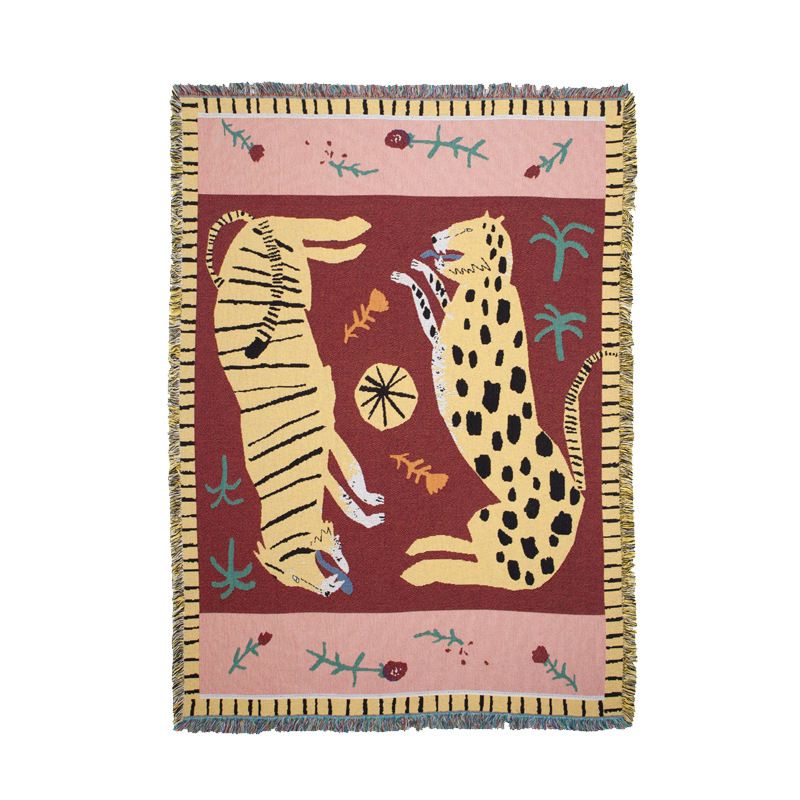 Throw Sofa Living Room Tapestry Decorative Blanket Retro Animal Nordic Personalized Creative Pink Panther_maomaolike.com