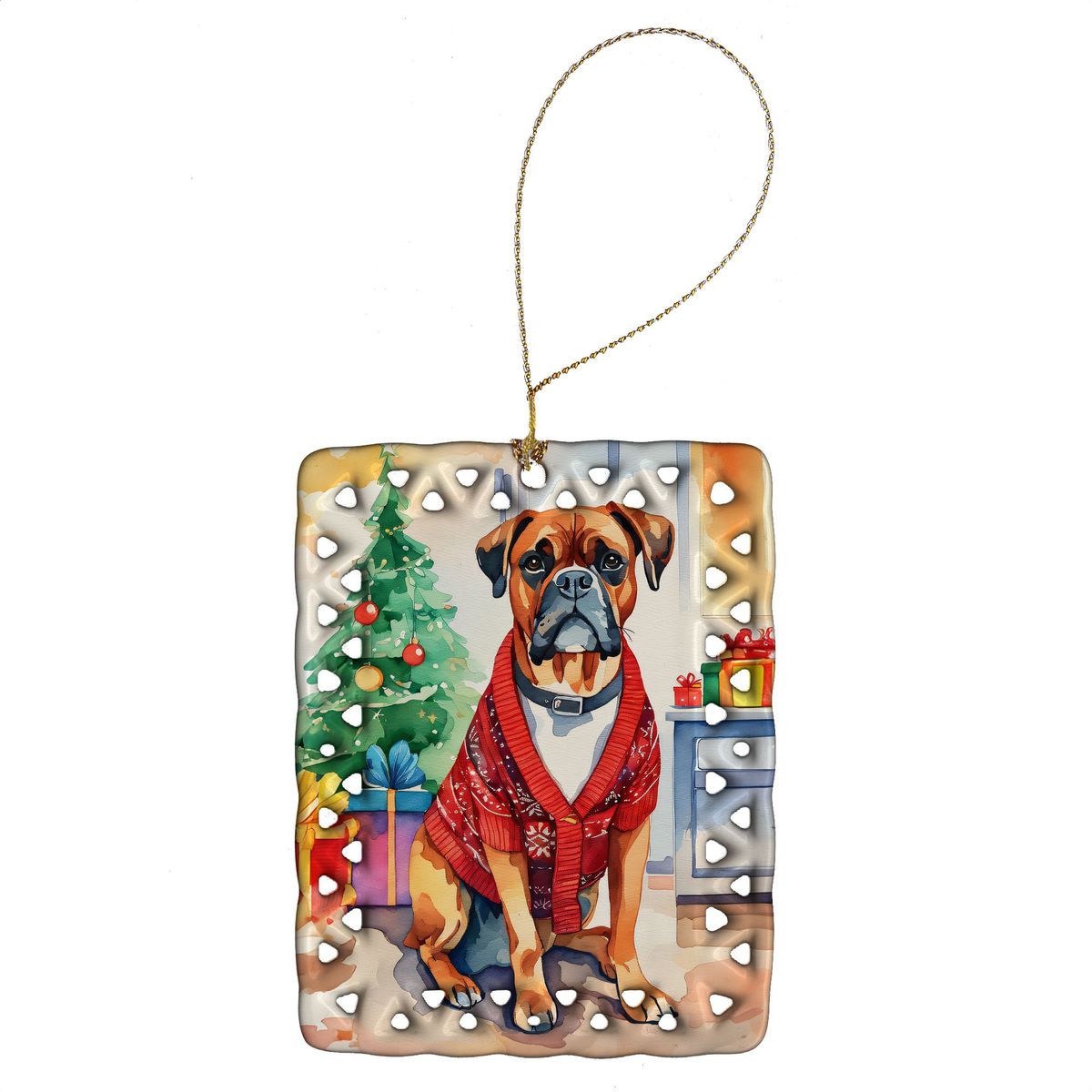 Boxer Christmas Porcelain Ornament Christmas Tree Hanging Decorations For Home Christmas Holiday, Rectangle, Gift, Multicolor_maomaolike.com