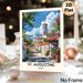 St. Augustine Florida Coastal Town Painting Poster, Vibrant Retro Scenic Poster, Picturesque Seaside Street With Bell Tower & Sailboats, Ideal_maomaolike.com
