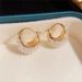 Chunky Basket Pearl Hoop Earrings For Women Gold Plated Vintage Statement Thick Round Circle Geometric Simulated Pearl Small Lightweight Hoop Earrings For Minimalist Wedding Trendy Jewelry Gifts_maomaolike.com