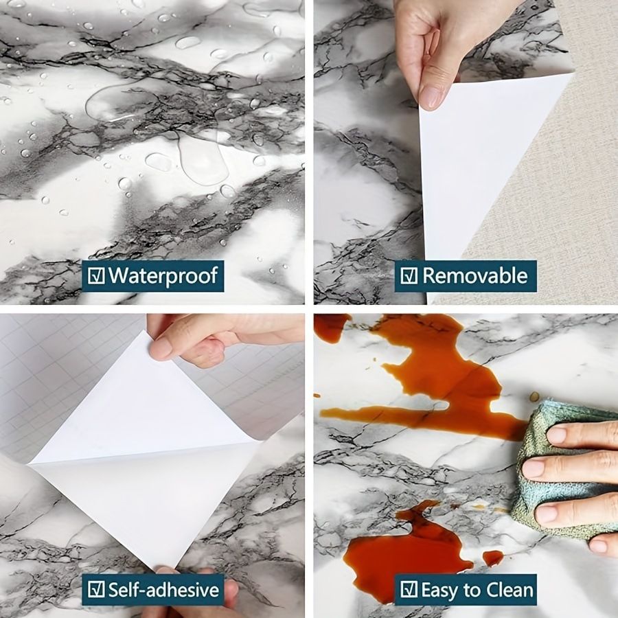 Pattern Waterproof And Oilproof Sticker Self-Adhesive Kitchen Black Medium Flower Marble_maomaolike.com