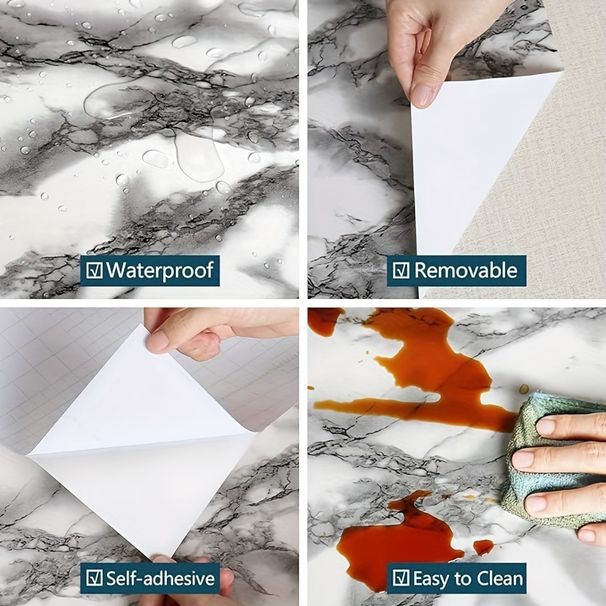Pattern Waterproof And Oilproof Sticker Self-Adhesive Kitchen Black Medium Flower Marble_maomaolike.com